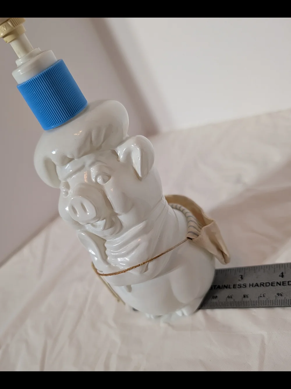 Avon White Glass Chef Pierre Pig Soap Dispenser with Blue Pump